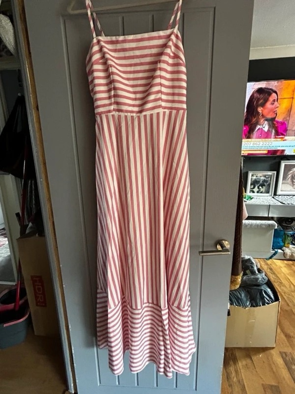 Pink and White Striped Maxi Dress with Spaghetti Straps